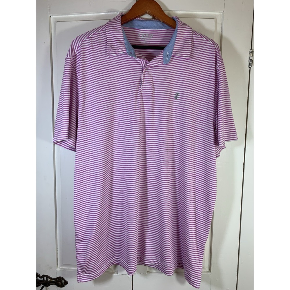Izod Golf Mens Shirt XL Pink Striped Stretch Short Sleeve Tennis Polo Preppy